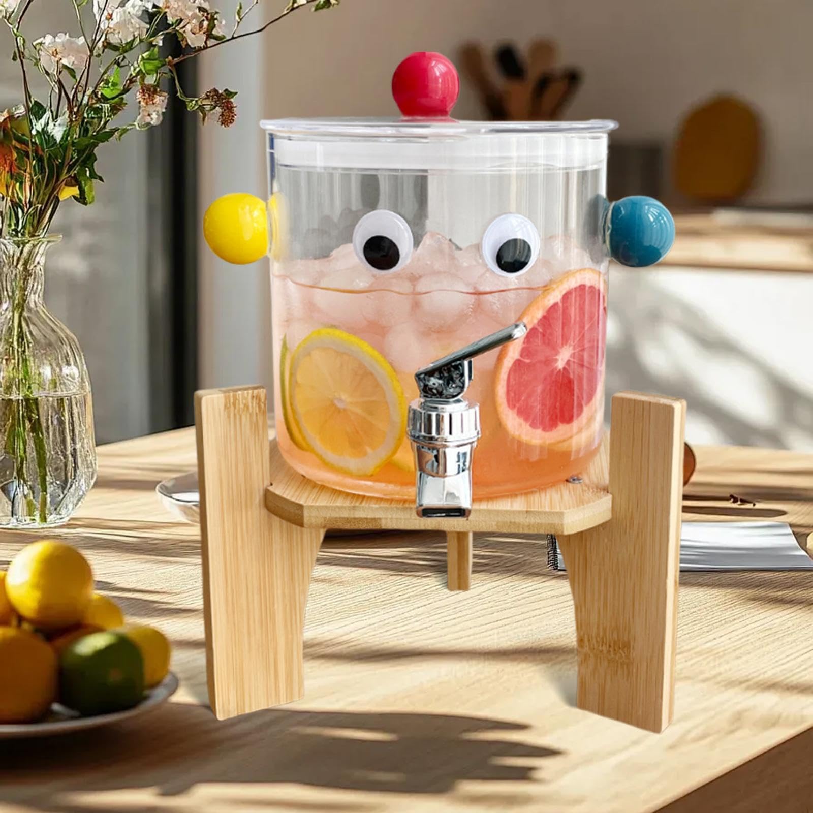 Fenteer Distributeur de Boissons Glacées En Verre avec Robinet En Acier Inoxydable Réservoir Étanche et Transparent Conservation Des Jus Eau et Café, avec Support En Bois