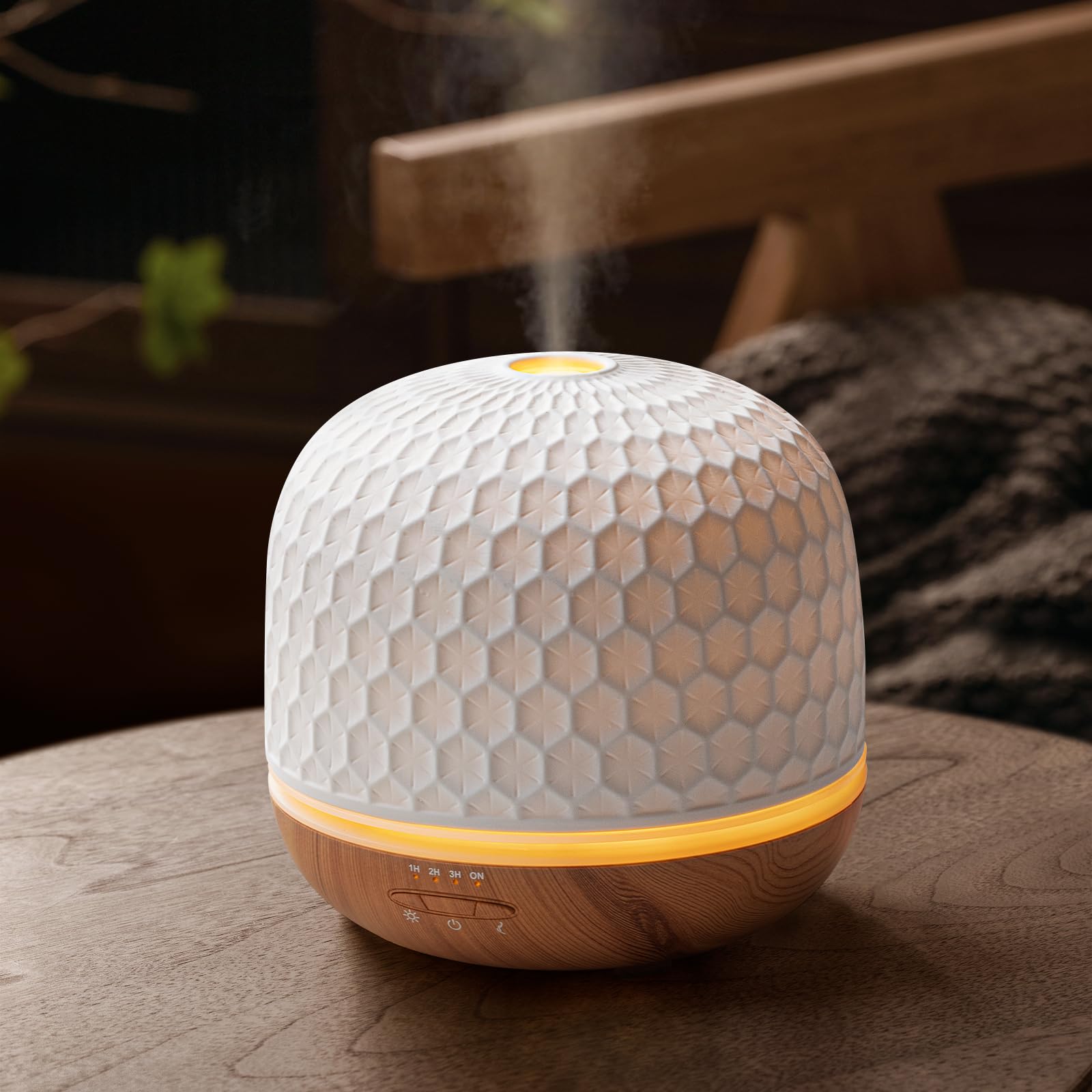 Difusor de cerámica, difusor de aceite esencial blanco de 500 ml, difusores ultrasónicos de aromaterapia para aceites esenciales, humidificador de niebla fría con temporizadores, luces