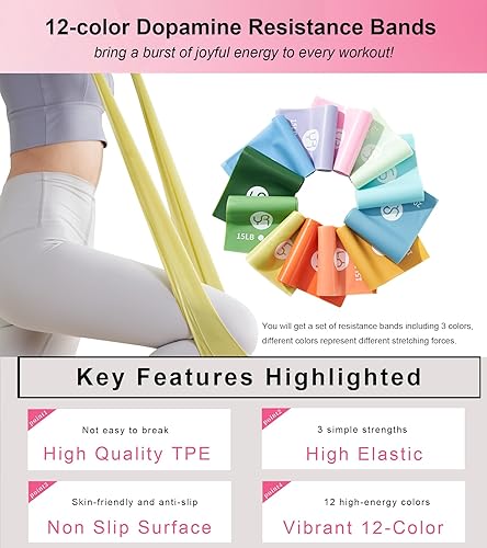 Miniatura 3 de Bandas de resistencia, bandas elásticas sin látex de 6.5 pies de largo, bandas de ejercicio para terapia física, yoga, pilates, rehabilitación,