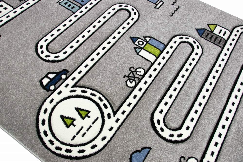 Tapis pour enfants tapis de route avec rues et maisons gris Größe 80x150 cm