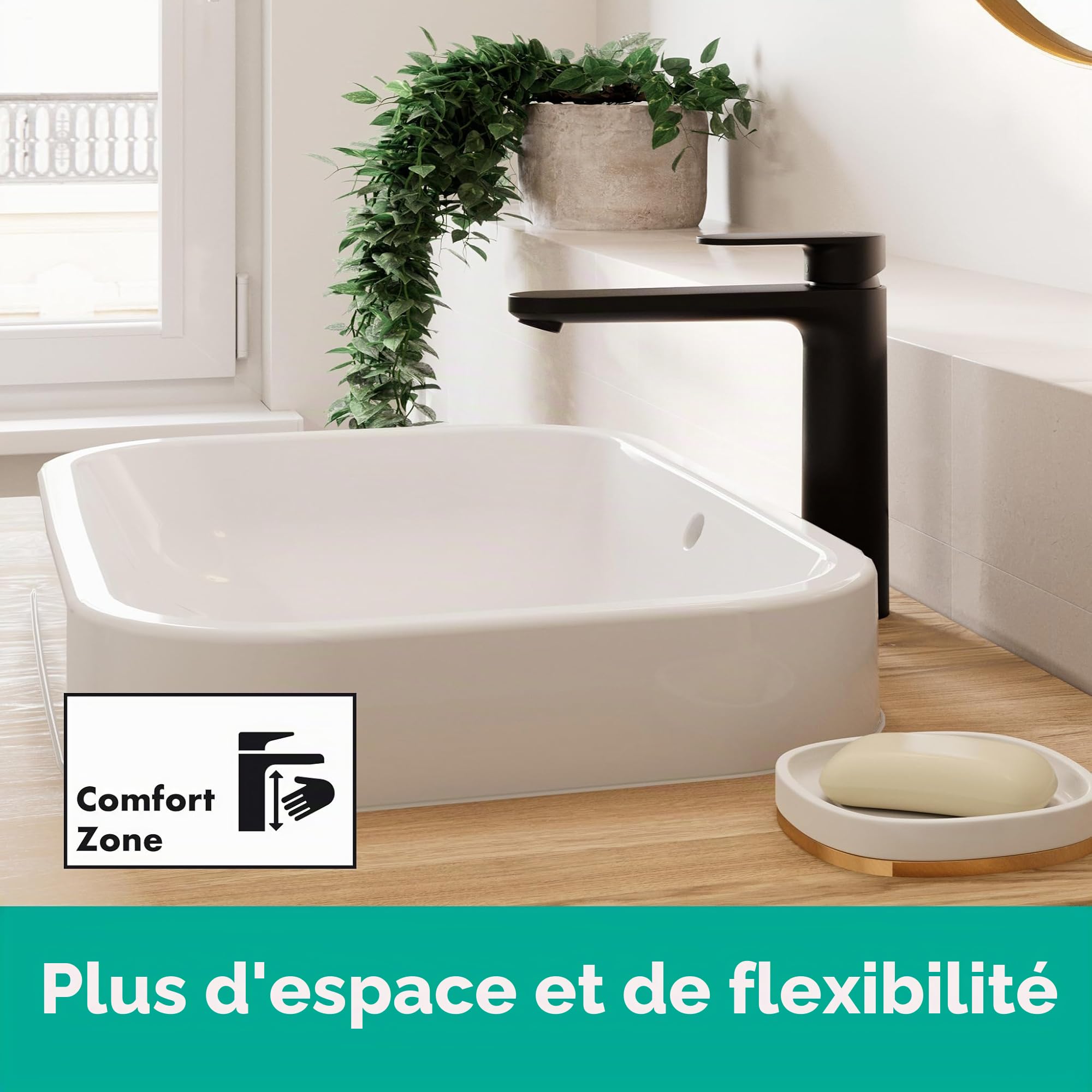 hansgrohe Vernis Blend - Mitigeur de lavabo sans tirette ni vidage, Robinet de salle de bain avec hauteur sous bec 190 mm, économie d'eau (EcoSmart), Noir mat, 71582670