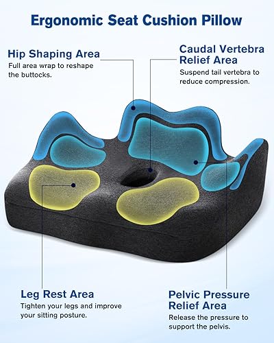Miniatura 4 de WEEKSUN Cojín para silla de oficina, cojines de asiento de espuma viscoelástica, innovador cojín para aliviar el dolor de hemorroides y coxis, cojín