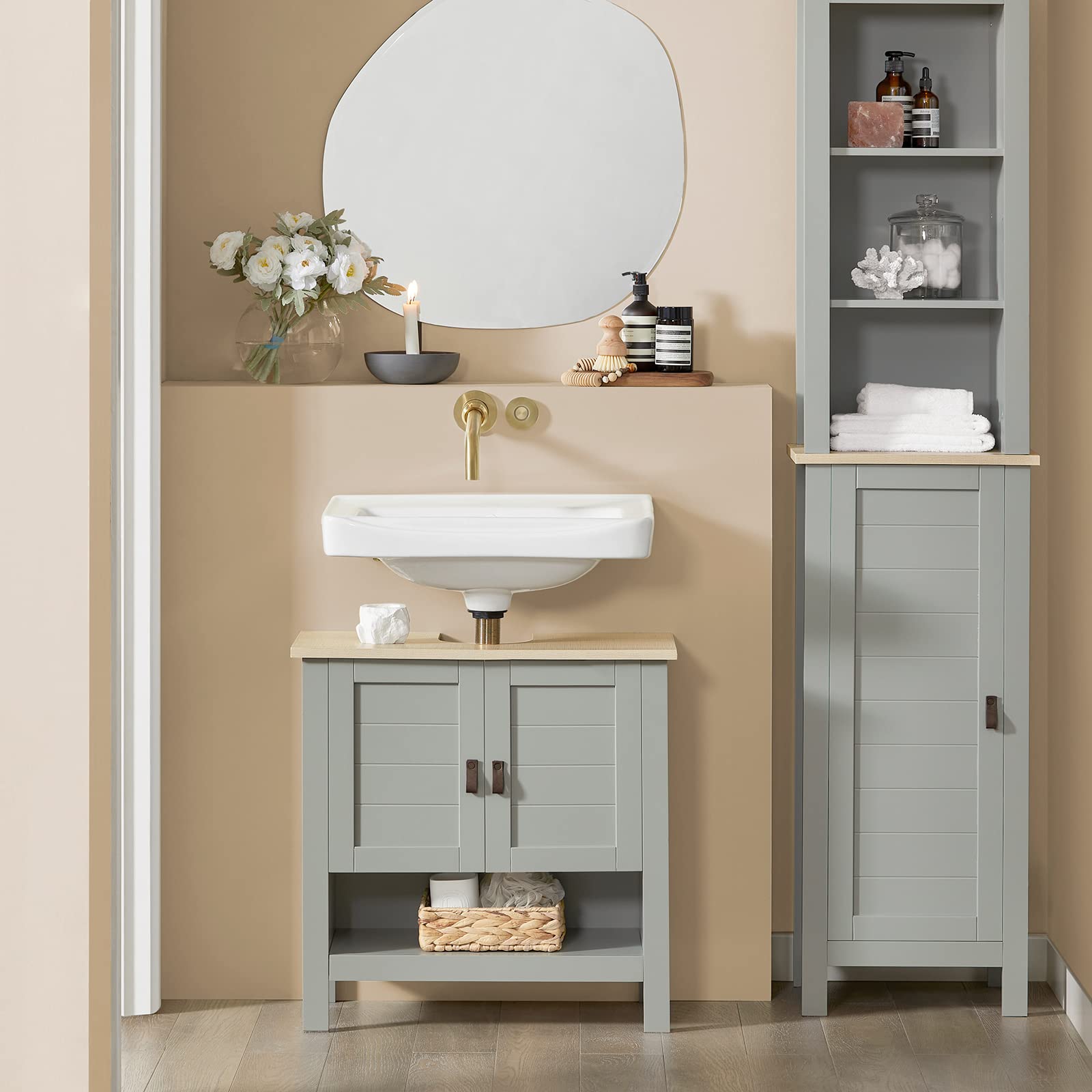 SoBuy Meuble sous Lavabo Salle de Bain avec Découpe pour Siphon 60x60x30 cm