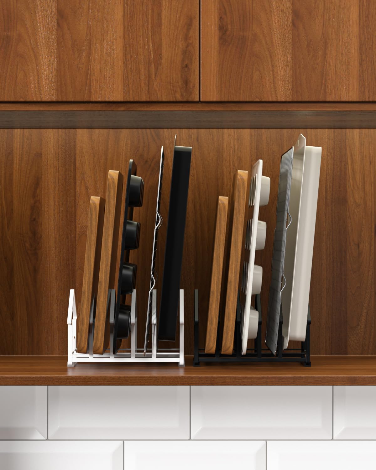 SUNFICON Soporte para tabla de cortar, estante de secado, organizador de gabinete de cocina, bandeja para hornear, bandeja para hornear, bandeja de servir, estante de refrigeración, antideslizante