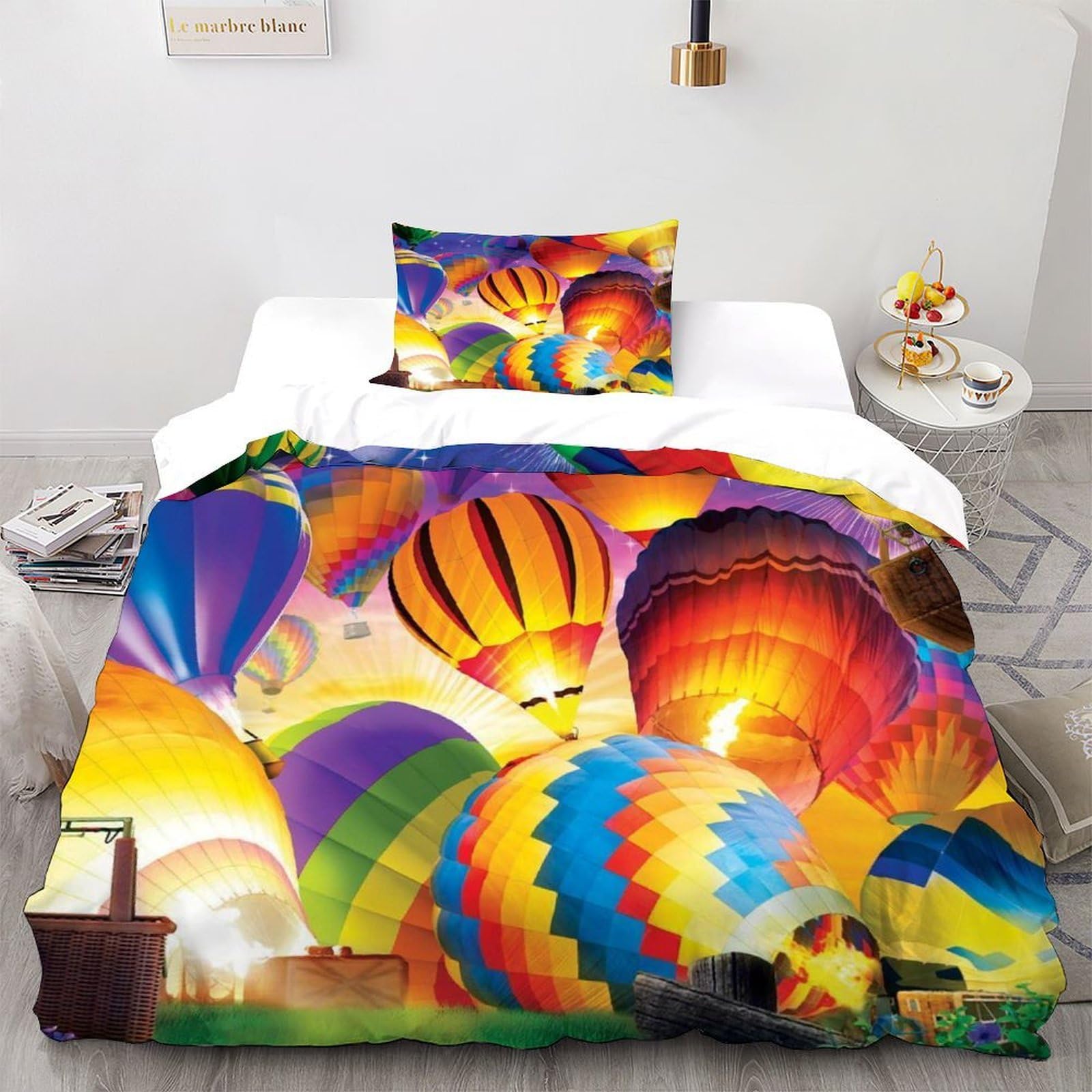 Parure de lit animal single 135x200 housse de couette montgolfière en microfibre avec taie