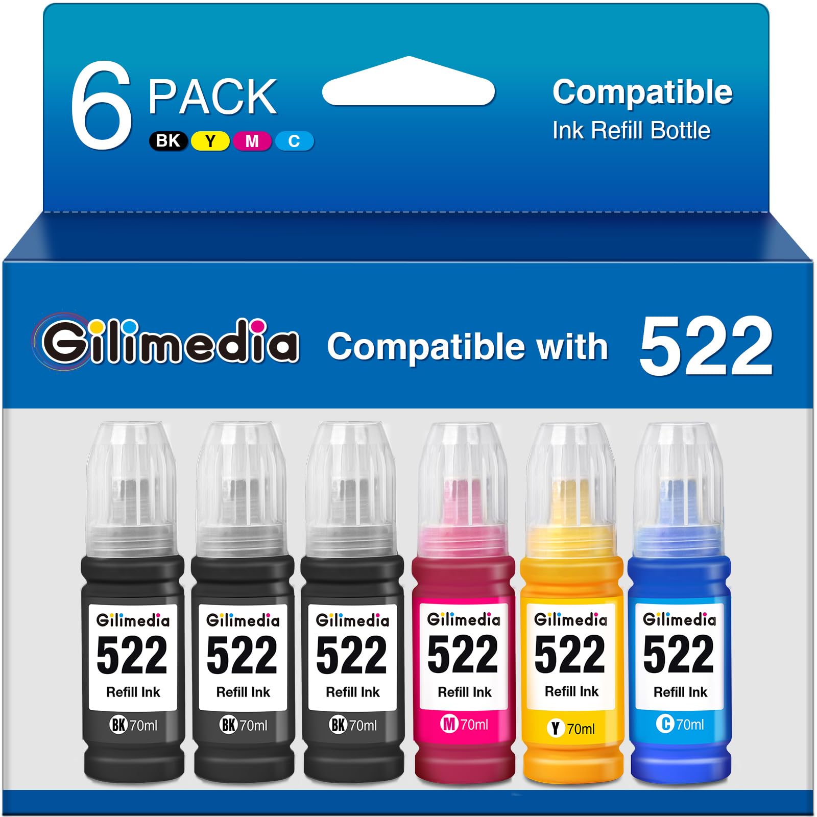 Replacements for Epson 522 Ink Refill Bottles Compatible with Epson T522 522 Ink Refill Bottles Printer ET-2800 ET-2400 ET-2803 ET-2720 ET-2840 ET-4700 ET-4800 ET-4810-6 Pack