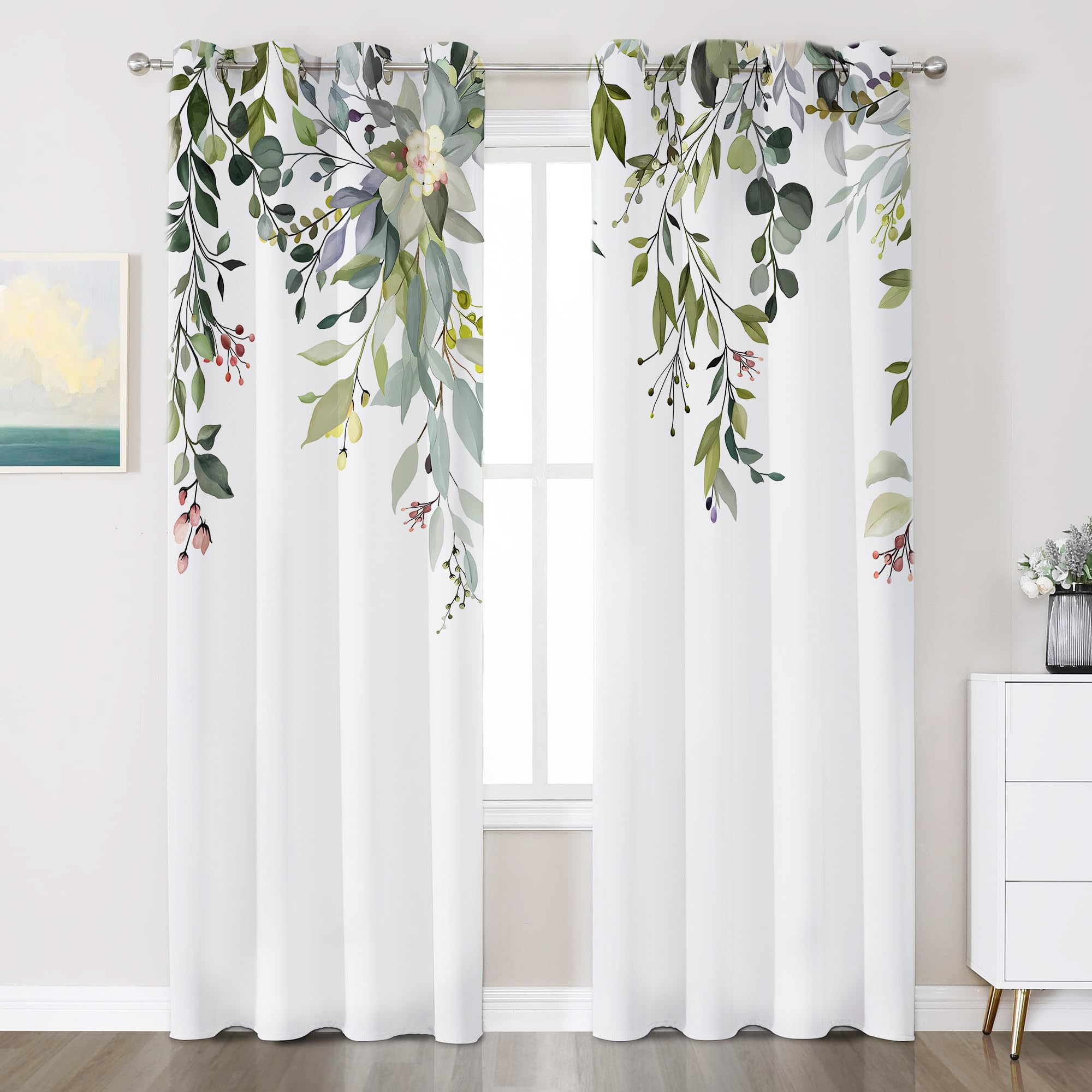 Ginkgo - Cortinas de sombra de acuarela con estampado de hojas de color de hojas modernas, cortinas de aislamiento térmico para dormitorio, sala de estar, decoración de sala de estar, 2 piezas