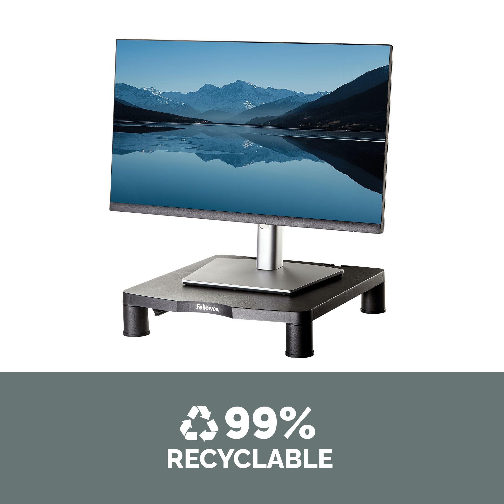 Fellowes Support d'écran Everyday Noir Réglable en Hauteur 3 Niveaux Ergonomique Gestion des câbles Charge Max 27 kg