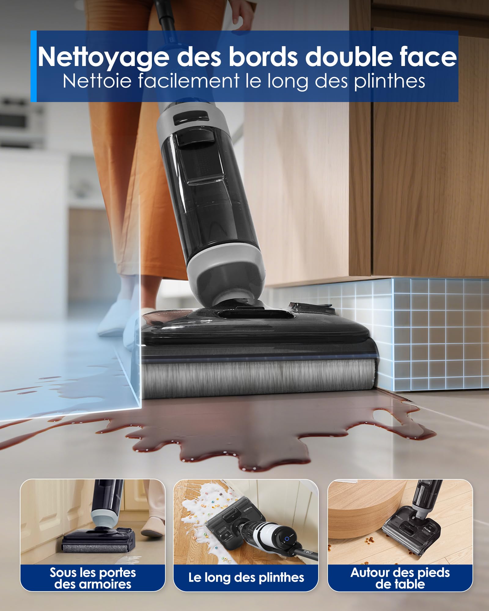 Tineco Floor One i5 Stretch Aspirateur Laveur sans Fil, 20 kPa, portée à Plat 180°, Nettoyage Deux Bords, 30 Min d'autonomie, Auto-Nettoyage, Parfait pour Les Saletés Collantes et Les Poils d'animaux