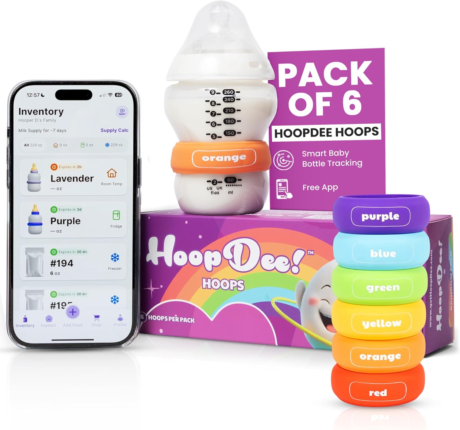 NFC Breast Milk Bands with Free App Integration for Breast Milk Labels & Formula Management, Dishwasher-Safe Silicone, Color-Coded Sets (6 Bands)