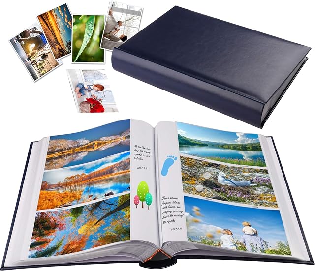Leather Cover Photo Album Book white pages With Memo Writing Space 402 Pockets hold 6x4 Photos for Wedding Anniversary Family Baby Vacation Dads Birthday Travel