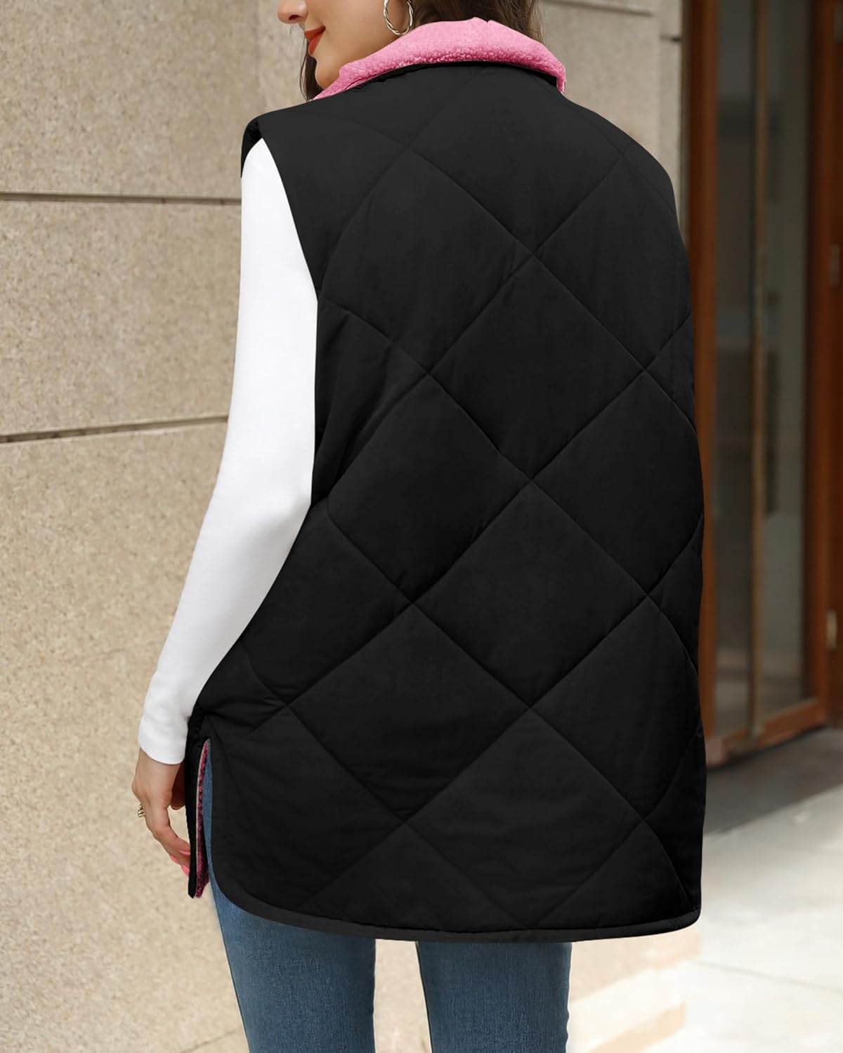 Zeagoo Womens 2025 Reversible Vest Sleeveless Fleece Jacket Double Zip Up Long Warm Winter Coat Outerwear with Pockets - Image 5