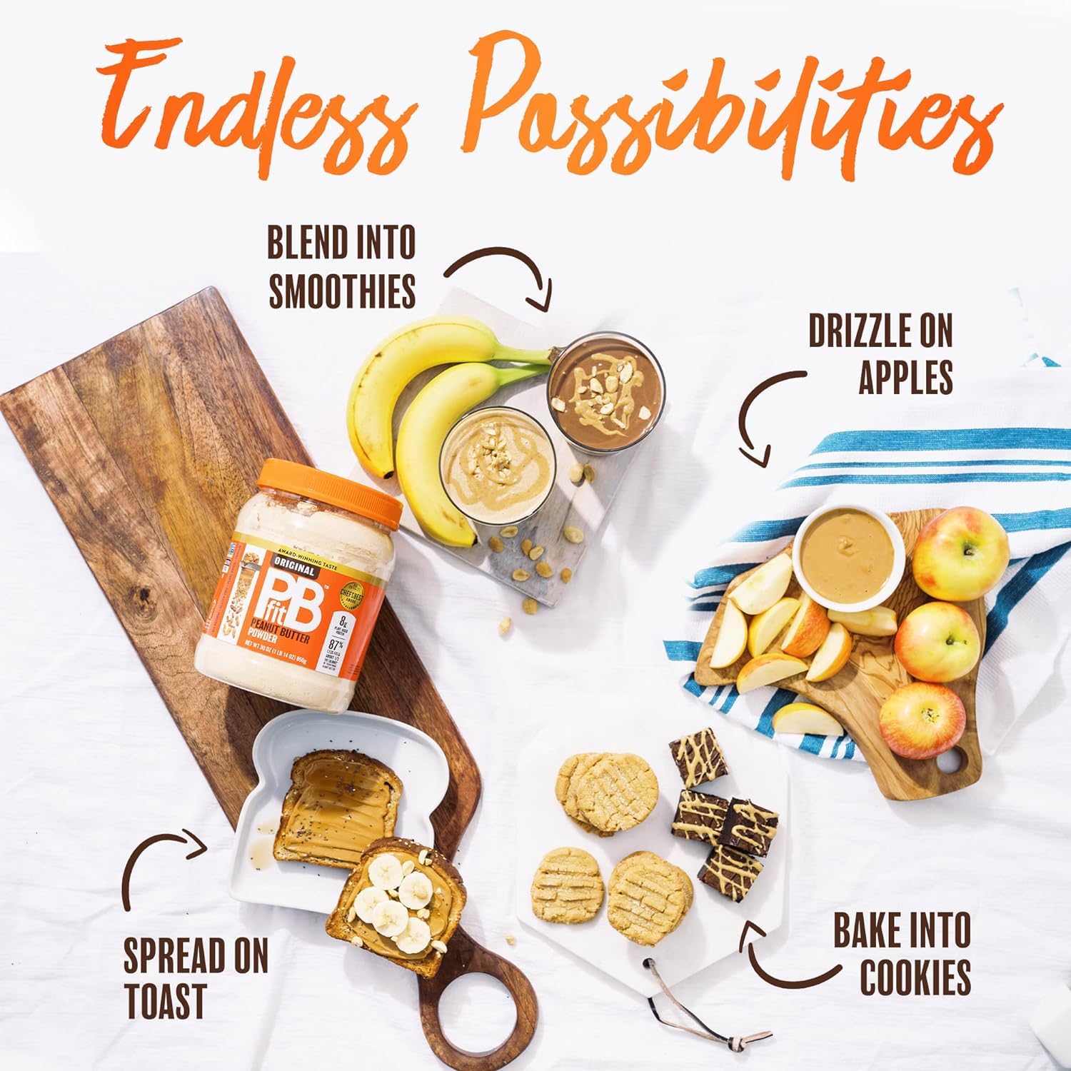 PBfit - Mantequilla de maní en polvo, sin gluten, alta proteína, 87% menos de grasa, mantequilla de nuez natural, mantequilla de maní en polvo de cacahuetes prensados tostados reales, 850 g, paquete
