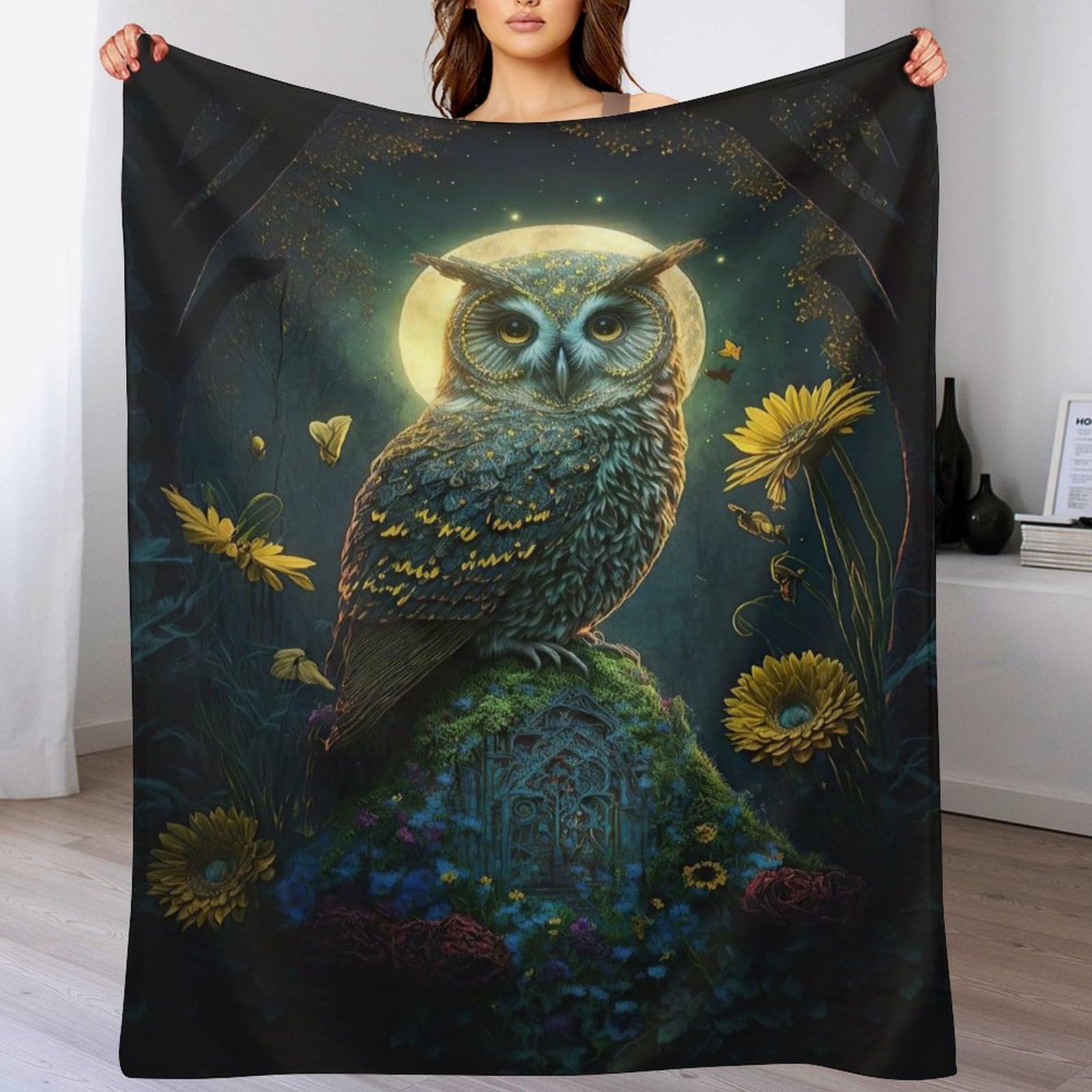 Couverture polaire hibou en flanelle 150x200 cm pour le lit