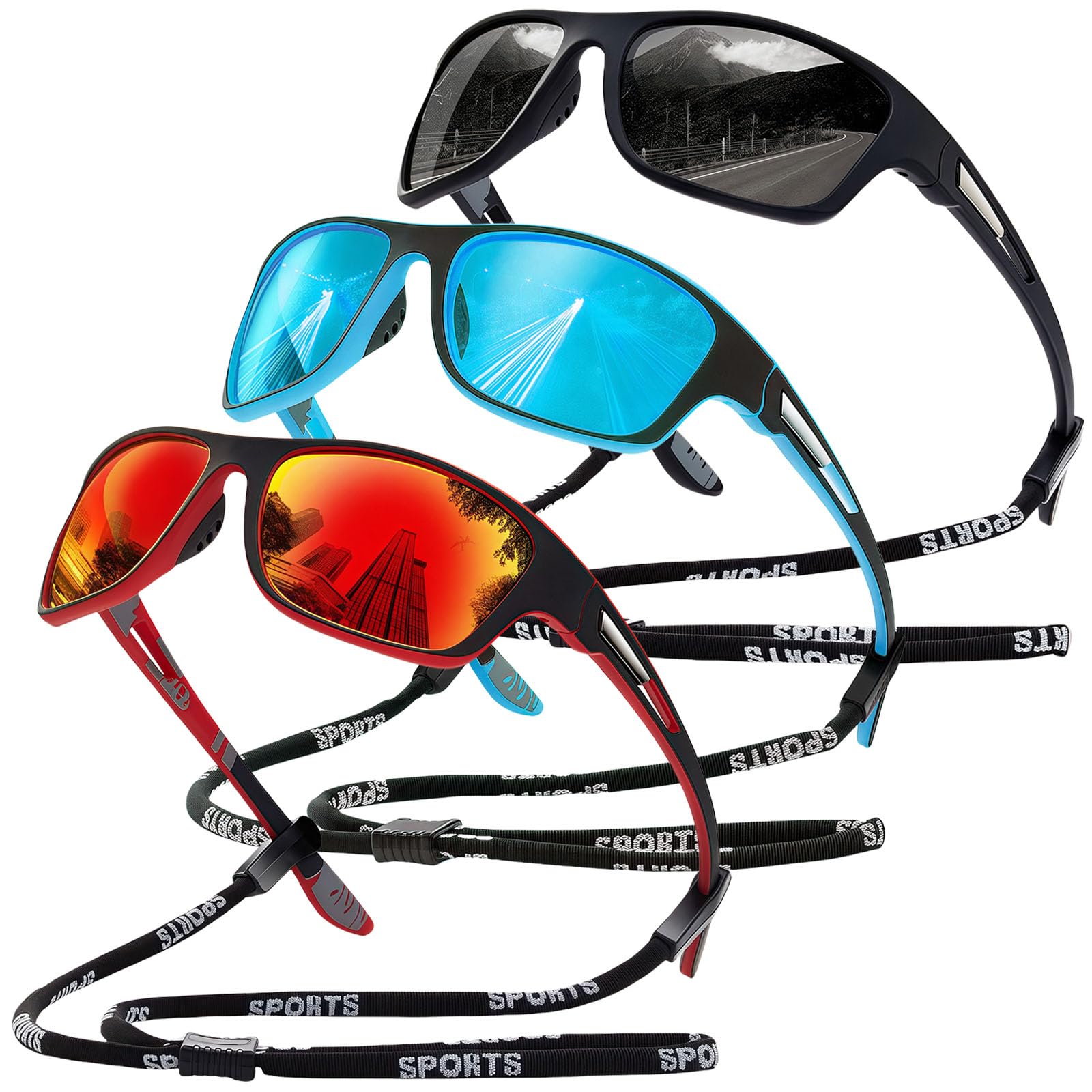 GWAWG 3PCS Polarized Cycling Sunglasses,Mens Bike Goggles Wrap Around UV400 Protection for Men Women,running sunglasses,TAC polarized sunglasses for Cycling Fishing Driving Running Golf