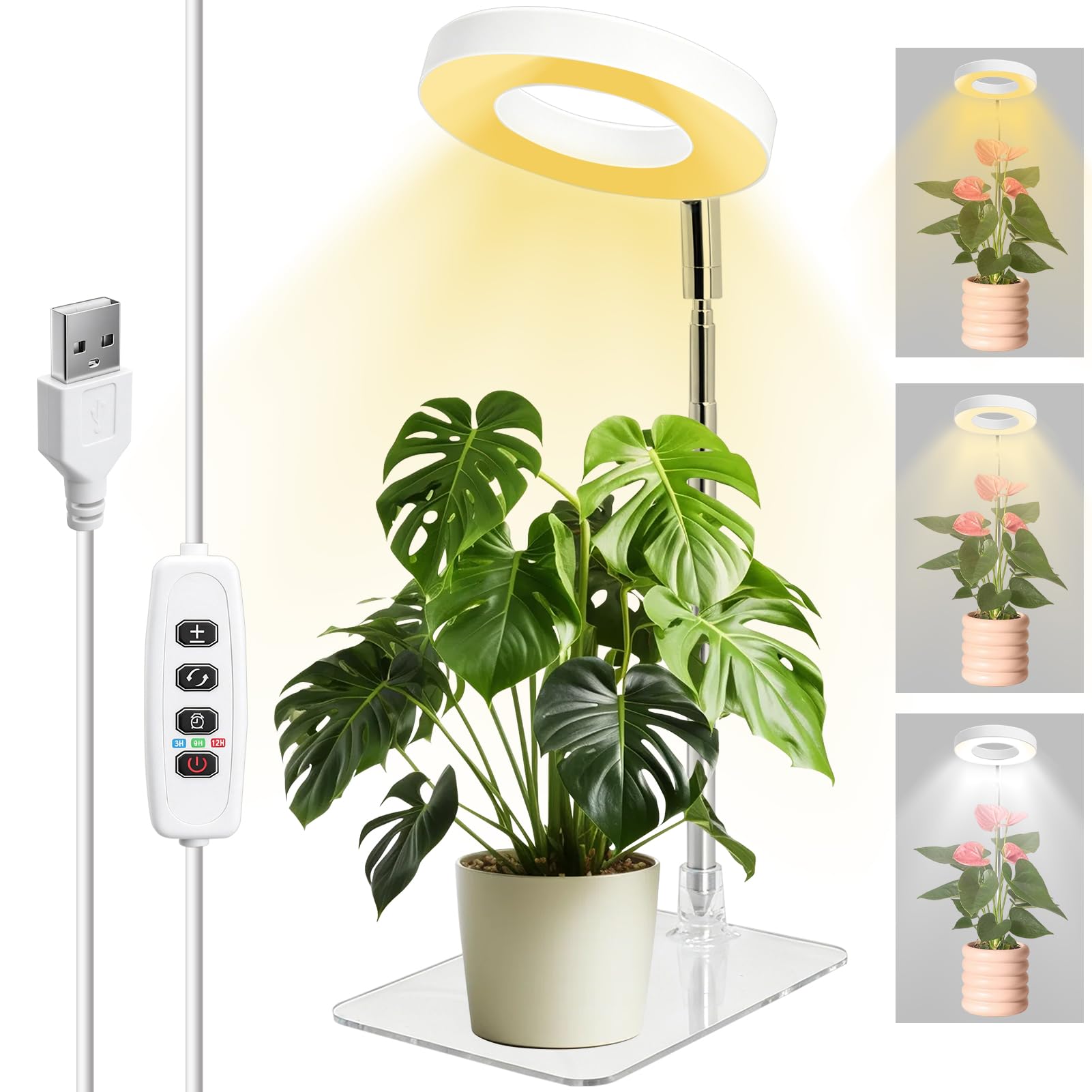 Plant Growing Light, Grow Lights for Indoor Full Spectrum LED Grow Light for Indoor Plants 48 LEDs Growing Lamp with Auto On Off Timer 3 9 12H Height Adjustable 180° Rotatable for Small Plants