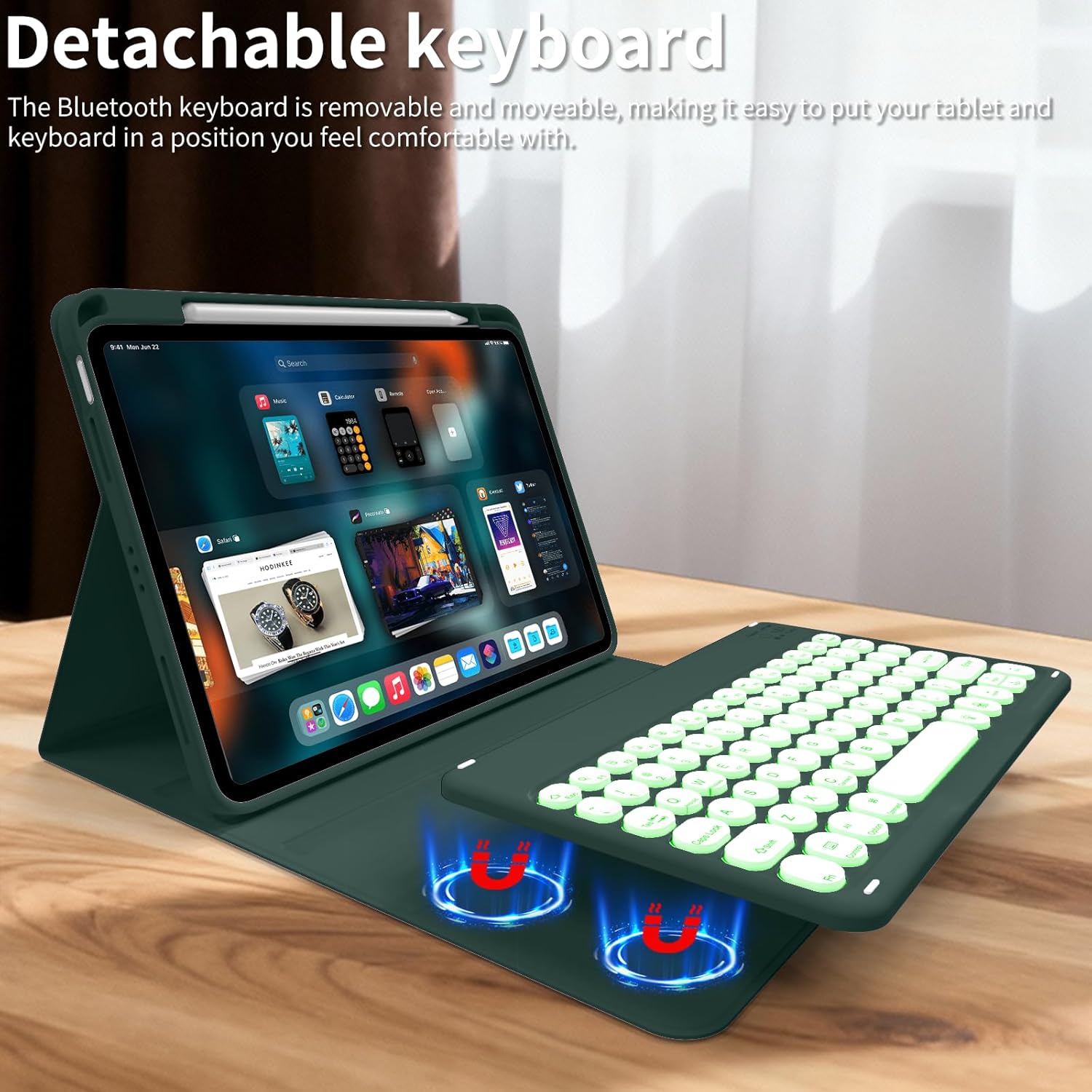 Keyboard for iPad 11th Gen, 11/10.9inch iPad Case with Pencil Holder, 11inch A16/10.9" Slim Lightweight case with Wireless Backlight Keyboard Folio Cover Auto Wake/Sleep, Dark Green - Image 7