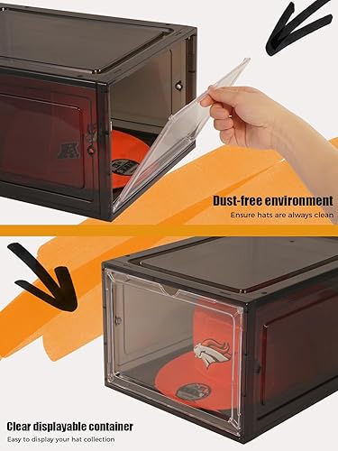 Miniatura 12 de Paquete de 6 cajas organizadoras de sombreros, apilables transparentes para gorras de béisbol, contenedores con puerta magnética para sombreros