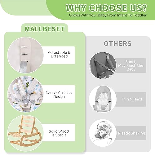 Miniatura 6 de MallBest Silla mecedora ajustable de madera 3 en 1 con cojín extraíble y cinturón de seguridad para bebés y niños pequeños (beige)