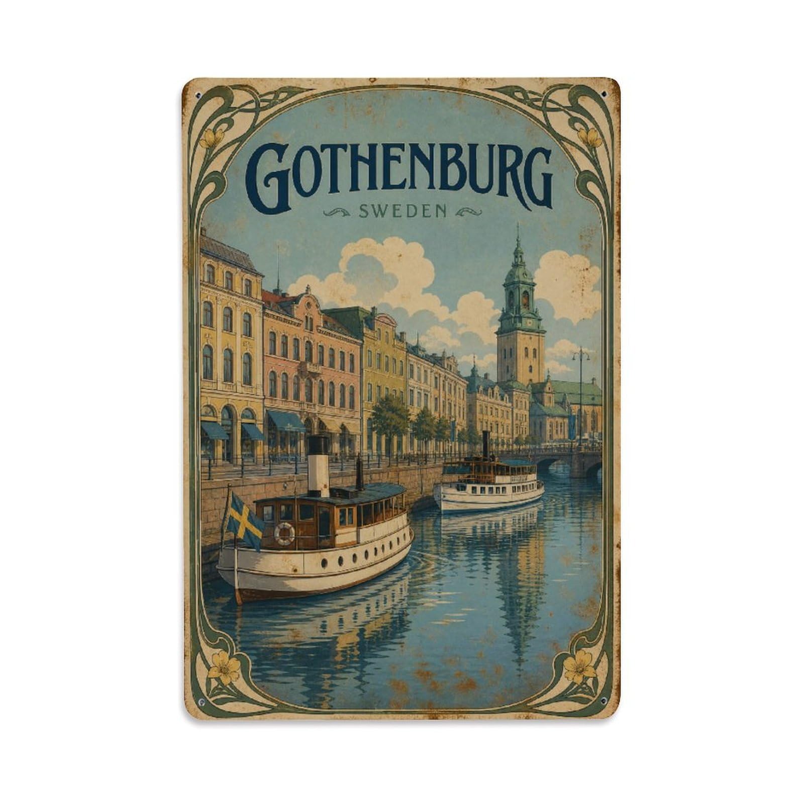 Vintage Travel Sweden Gothenburg Metal Tin Sign