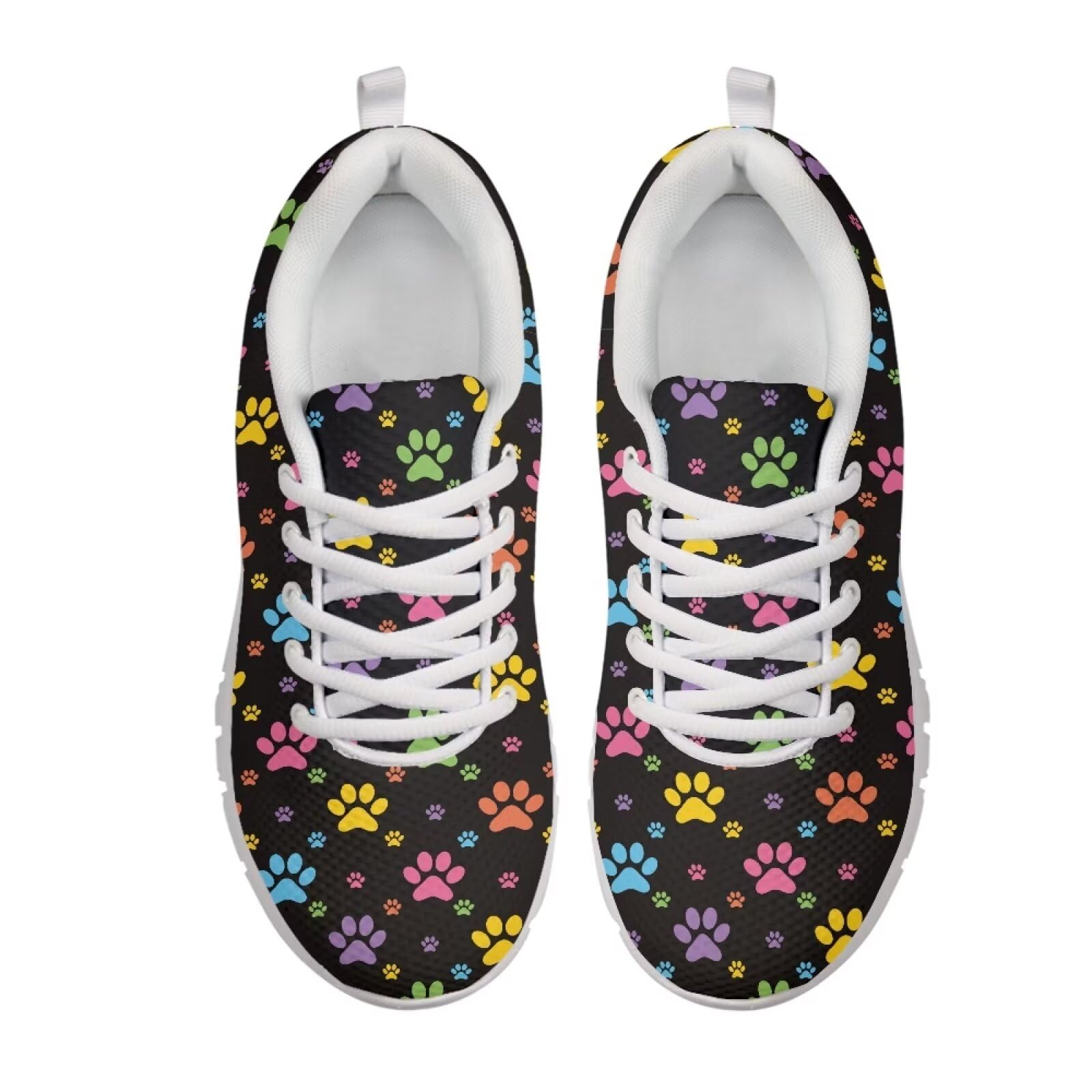Fuxowvby Women's Paw Print Lightweight Tennis Sneakers Non-Slip Walking Shoes Lace-Up Running Shoes Breathable Workout Shoes Cozy Sport Exercise Gym Shoes for Teen Girls White US Size 5