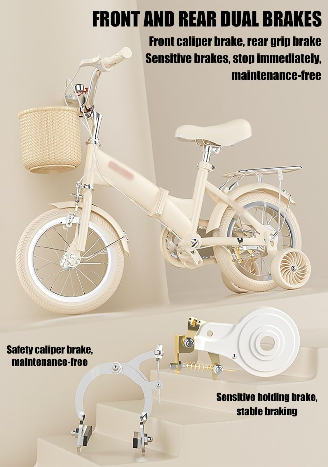 Bicicleta Plegable para Niños De 3 A 12 Años con Frenos Dobles Delanteros Y Traseros Y Amortiguación, De 12, 14, 16, 18 Y 20 Pulgadas, con Ruedines