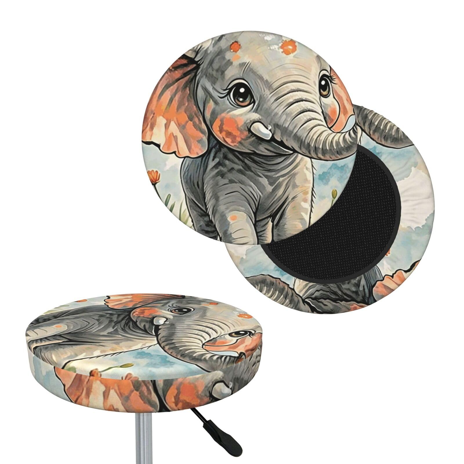 FekiLoot Elephants Round Bar Stool Covers Stretch Washable Bar Stool Covers Dustproof Slipcover Bar Chair Covers with Elastic Band for Bar Kitchen Living Room Decor 13 Inch