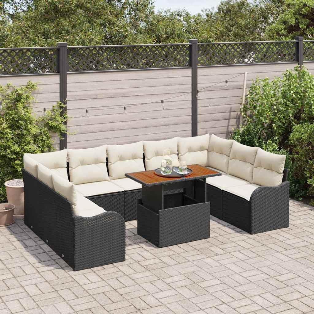 10-osobowy rattanowy prostokątny zestaw do jadalni na zewnątrz, duży stół i fotele z regulowanymi nogami, odporny na warunki atmosferyczne i modułowy design