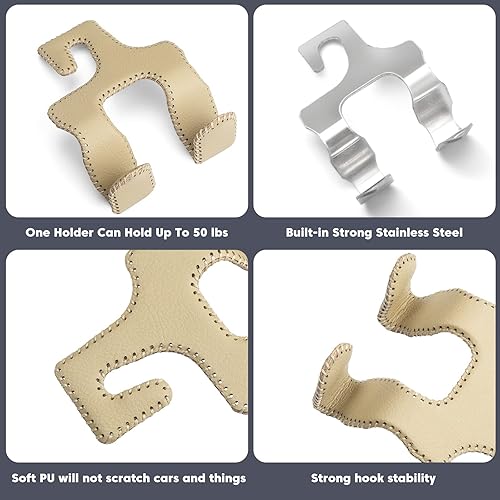 Miniatura 5 de Gancho para monedero para automóvil, ganchos para reposacabezas para bolso de automóvil 2 en 1, gancho duradero de cuero para reposacabezas de