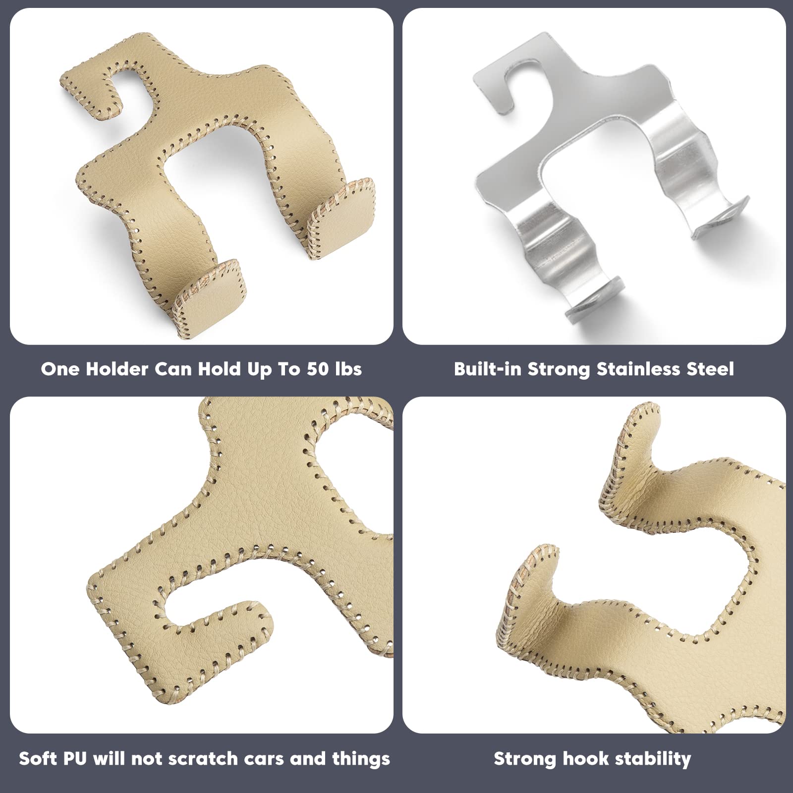 Car Seat Headrest Hooks, Bag Hooks for Car Headrest Hooks for car 2 in-1 Durable Hook Leather Car Headrest Hooks Car Seat Back Hooks Car Purse Accessories for Hanging, Purses, Umbrellas, Grocery Bags