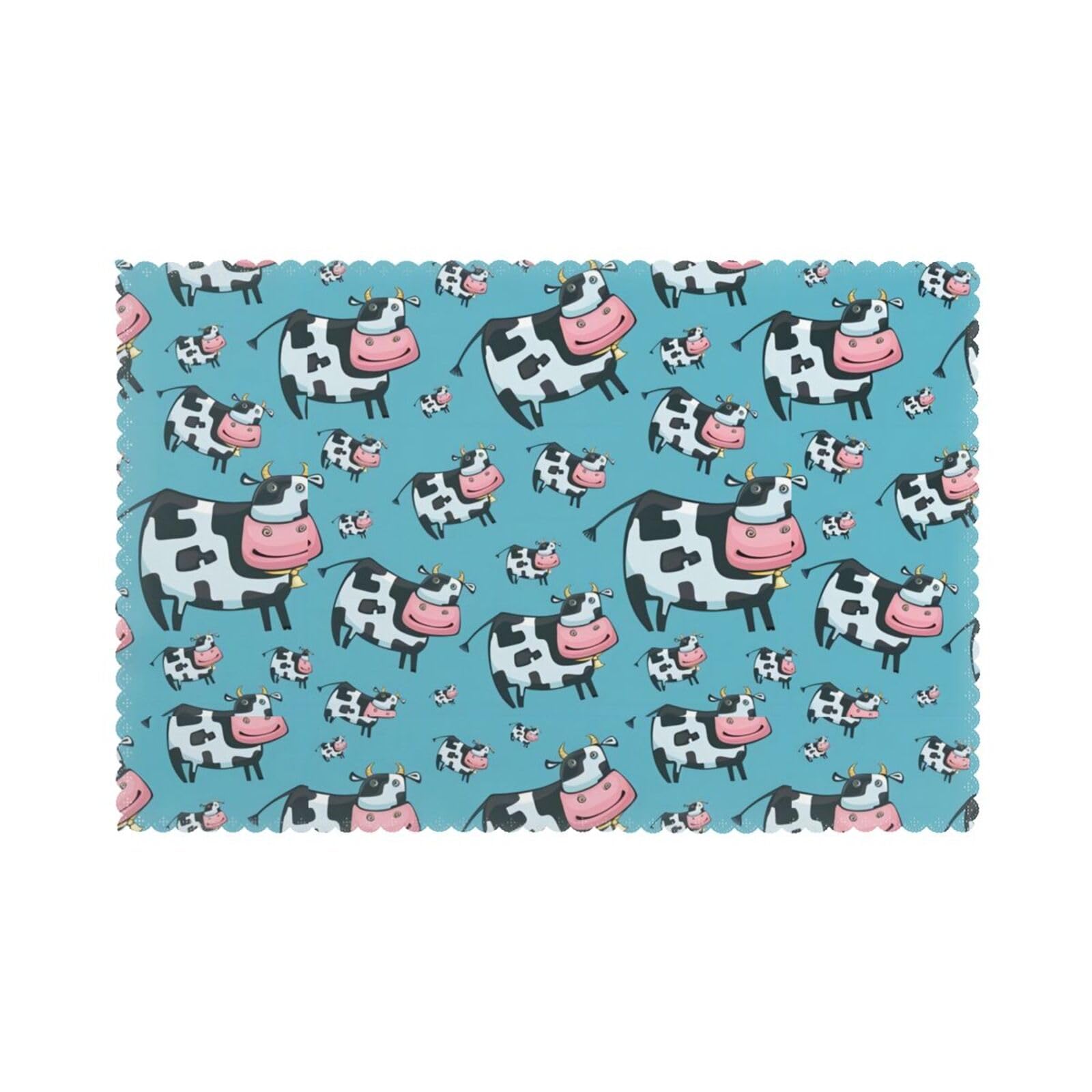 YYHWHJDE Cow Prints Placemats Set of 6 12x18in - Elevate Every Meal with Durable & Customizable Table Layers