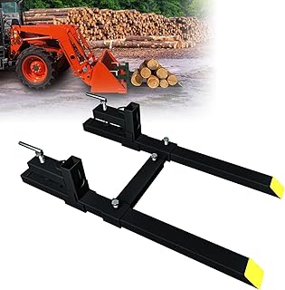 MAHLER GATES Clamp On Pallet Forks, 58.86" Total Length 2000lbs with Adjustable Stabilizer Bar 18” to 34” W Heavy Duty Pallet Forks for Tractor Loader Bucket or Skid Steer Kubota Tractor