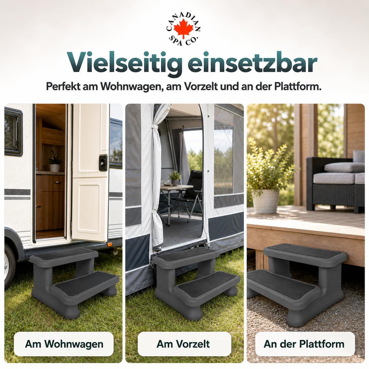 CANADIAN SPA CO. Camping Trittstufe, 2 Stufen, tragbare Doppeltrittstufe, rutschfeste Einstiegshilfe für Wohnmobil und Wohnwagen, 40x72x52 cm