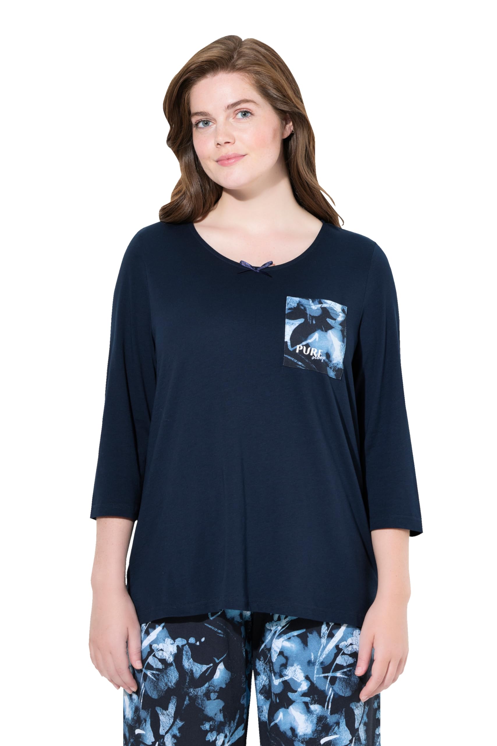 Ulla Popken Pyjamashirt, U-Boot-Ausschnitt, 3/4-arm, Biobaumwolle Haut de Pijama Femme