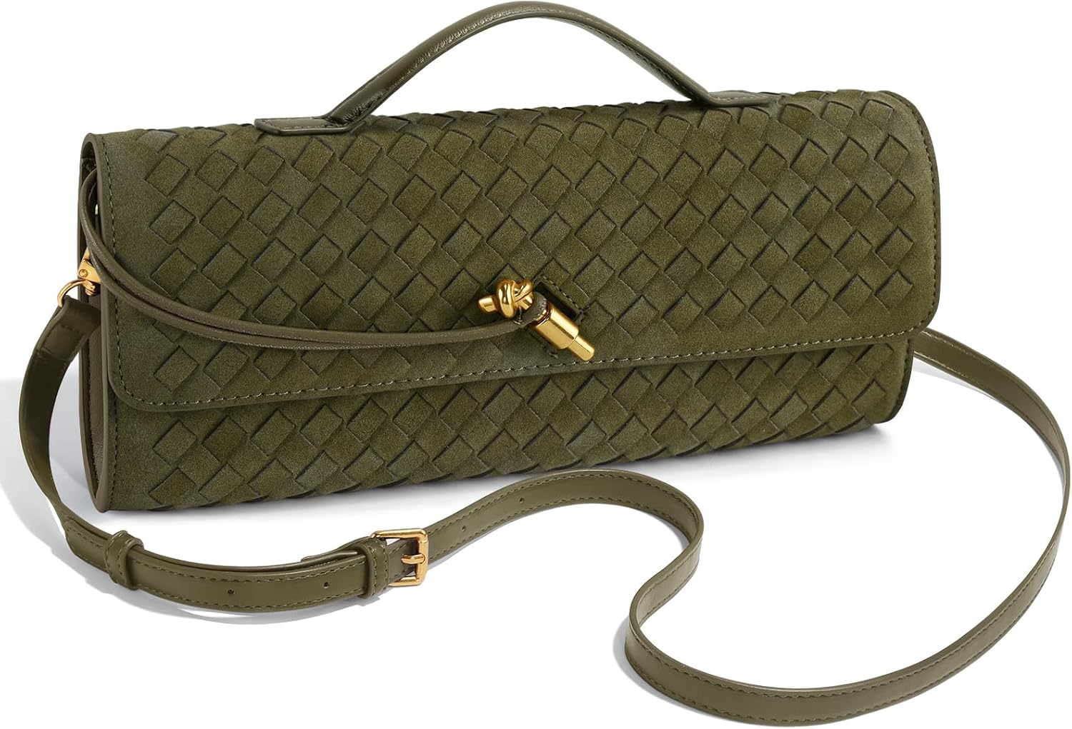 Woven Clutch Purses for Women, Formal Satchel Leather Evening Bag Shoulder Handbag - Image 4