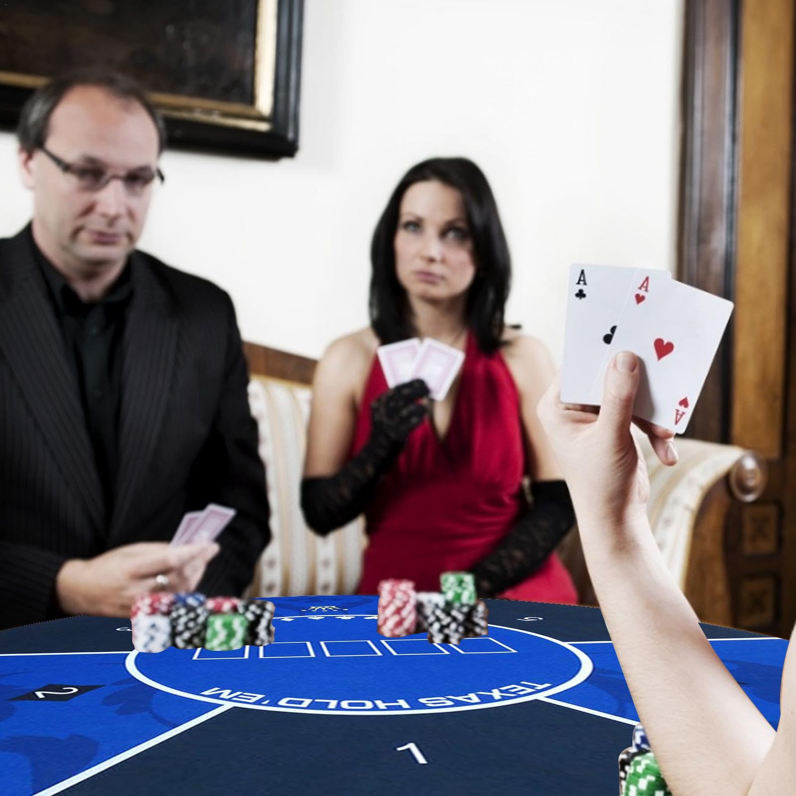 Pokermatte - Runde Tischmatte Poker | Wasserdichte Pokermatte | Tragbare Tischspielmatte fürs Auto mit Tragetasche | Pokermatte mit starken Kanten | Texas Hold 'Em Gummimatte für Familienspielabende