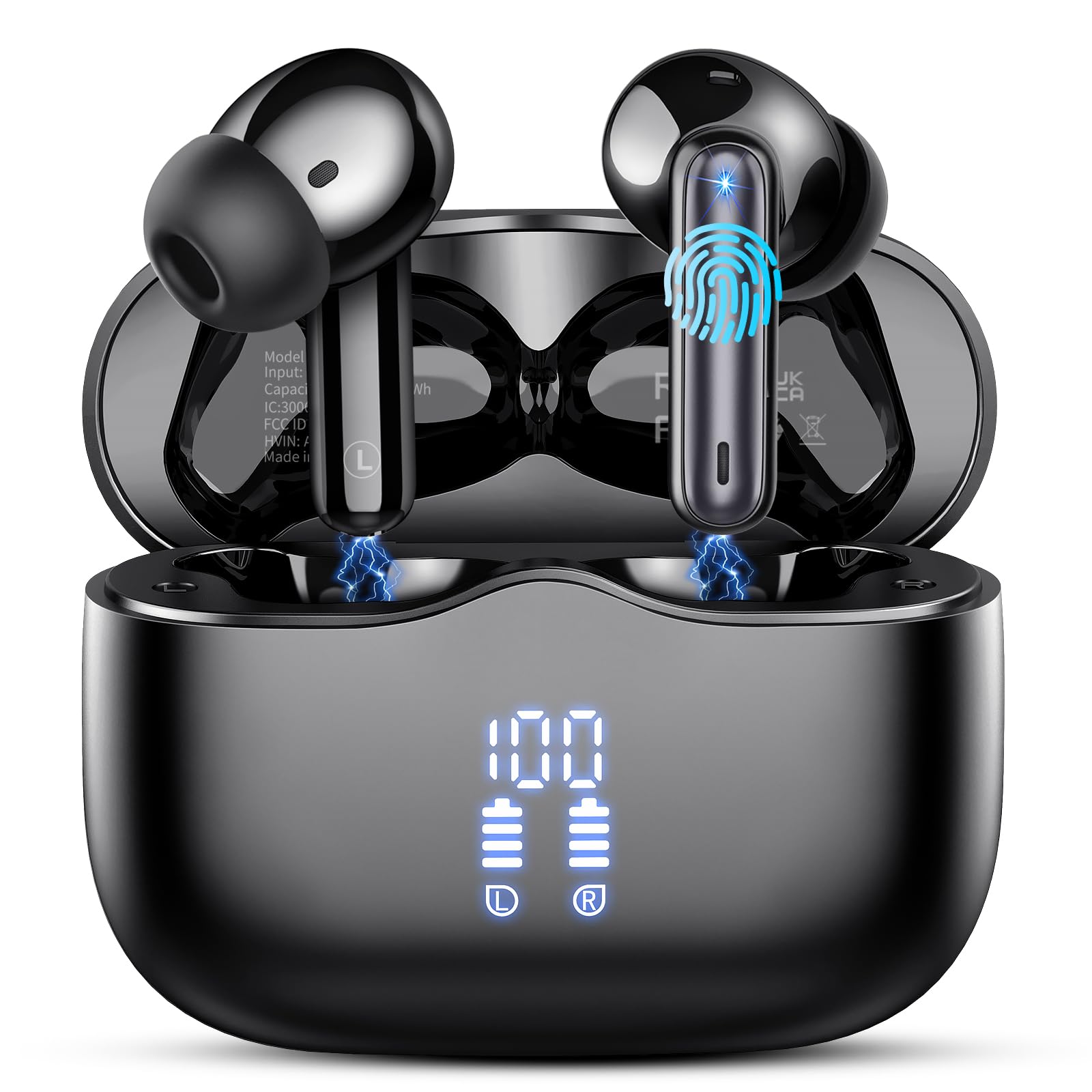 Bluetooth Kopfhörer, In Ear Kopfhörer Kabellos Bluetooth 5.4 mit 4 ENC Noise Cancelling Mics, 2026 Kabellose Kopfhörer 40Std Tiefer Bass IP7 Wasserdicht Sport Ohrhörer für Arbeit und Studium Schwarz