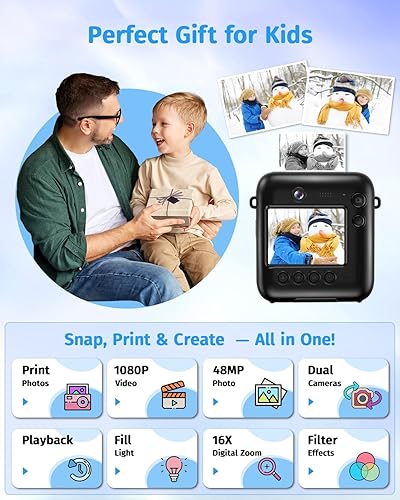 Miniatura 2 de Cámara instantánea, cámara de doble lente para niños, impresión instantánea para niños y niñas, regalos de cumpleaños, cámaras digitales 1080P para