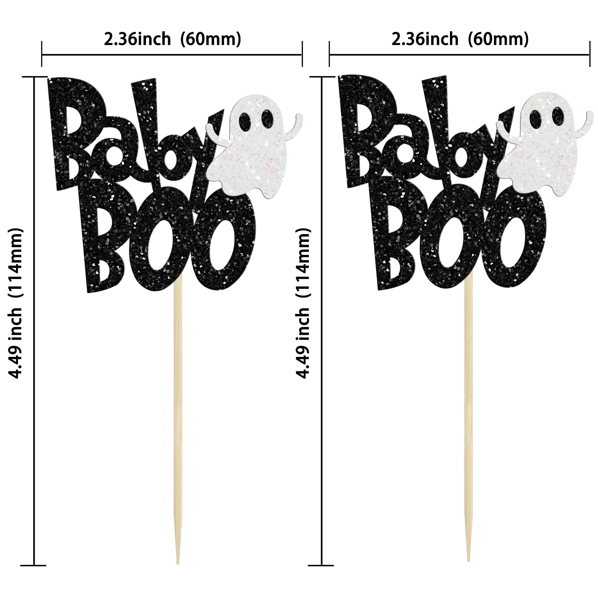 24Pcs Baby Boo Cupcake Toppers Black Glitter Spooky Little Boo Ghost Cupcake Picks for Halloween Theme Baby Shower Kids Boys Girls Birthday Party Cake Decorations Supplies