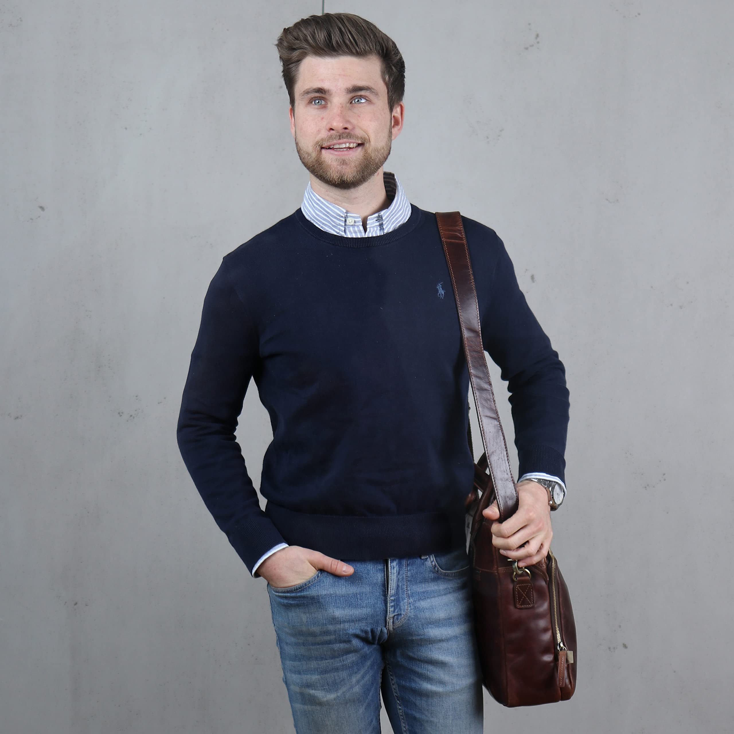 SID & VAIN® Borsa tracolla porta pc vera pelle RYAN grande XL cartella laptop computer portatile 15" Messenger porta-documenti Università Scuola Ufficio Lavoro Business uomo donna cuoio