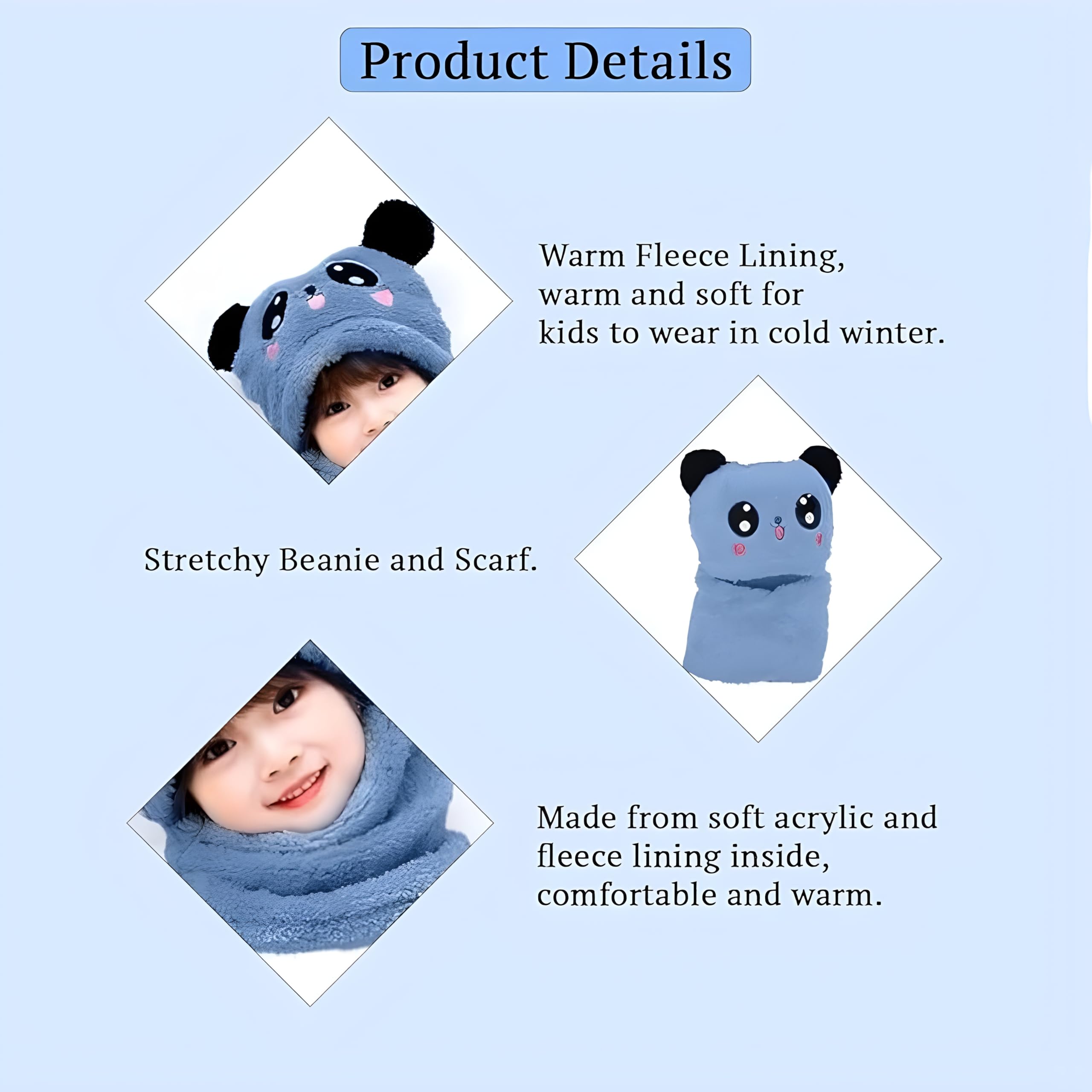 Sellzie Kids Panda Winter Cap with Neck Warmer | Fleece Lined, Ultra-Soft Animal Hood Hat for Boys & Girls | Warm Ear Cover Beanie for Cold Weather (Pack of 1) Multicolour 1