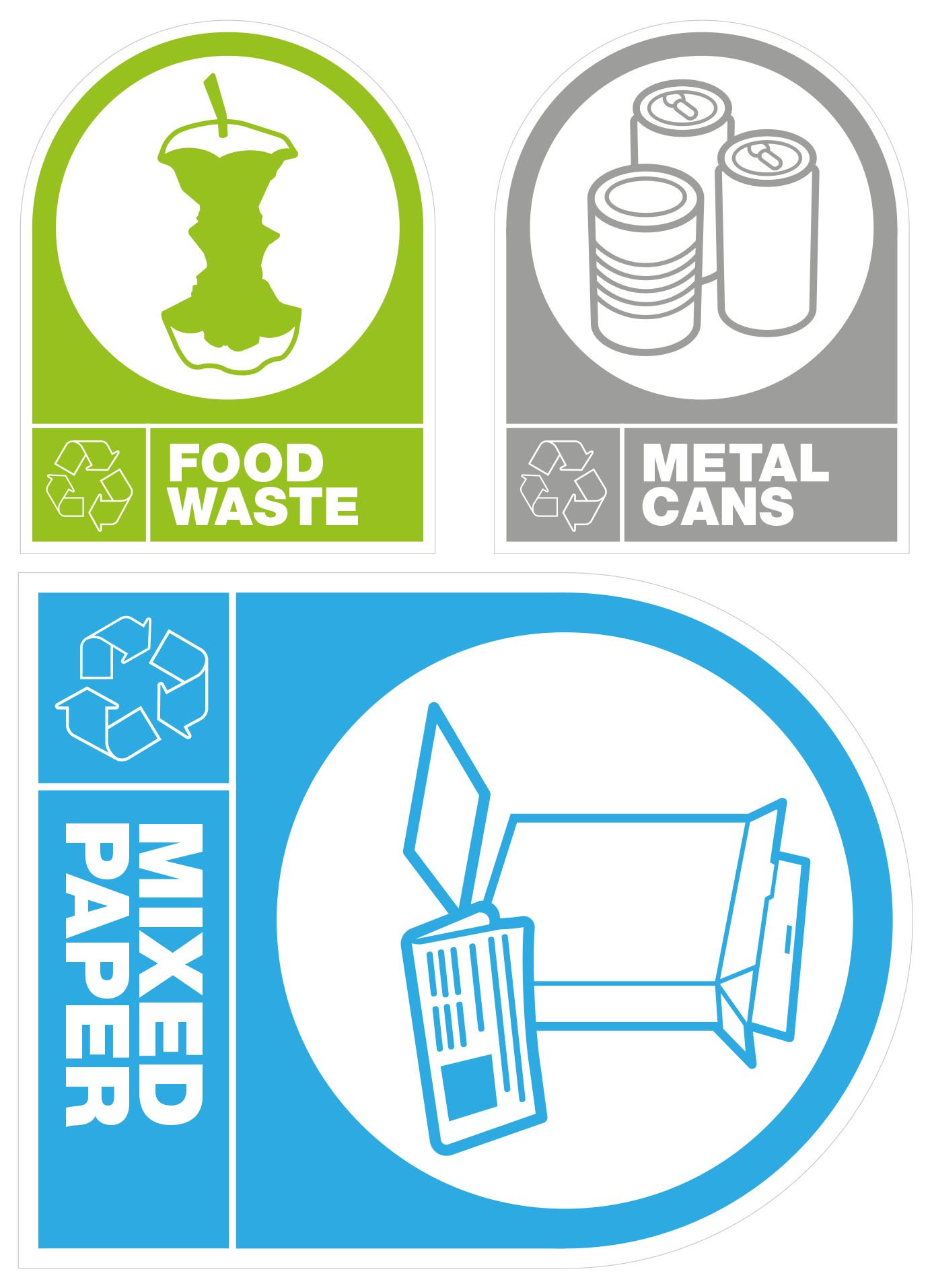 Self Adhesive Recycling Labels: Food Waste, Metal Cans & Mixed Paper