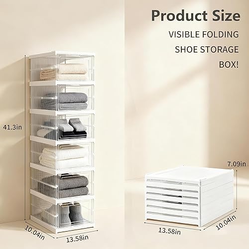 Miniatura 7 de Organizador de almacenamiento de zapatos plegable transparente, sin montaje, caja de zapatos de 6 niveles con puerta totalmente transparente
