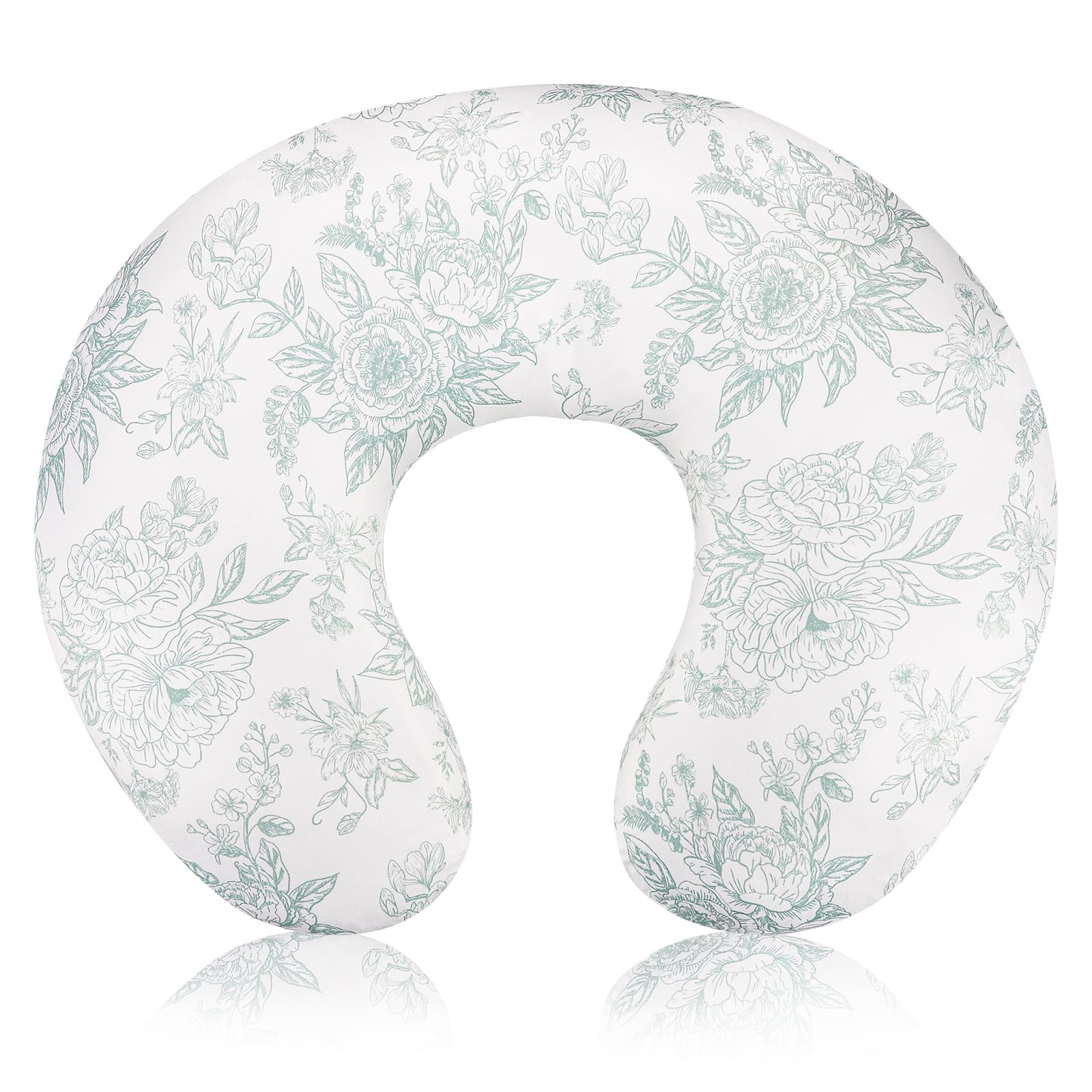 DAYEEBALL Nursing Pillow Cover, Removable Nursing Covers for Breastfeeding Pillows, Stretchy and Soft Fit for Baby Girls Boys Newborn, Green Flower (