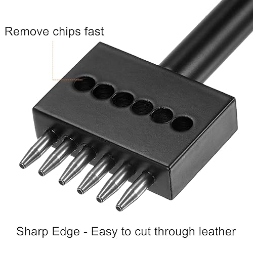 Vista 12 de uxcell Herramienta de punzón de cuero de 4 puntas, 0.315 in, fila, agujero redondo, costura, cincel para artesanía de cuero