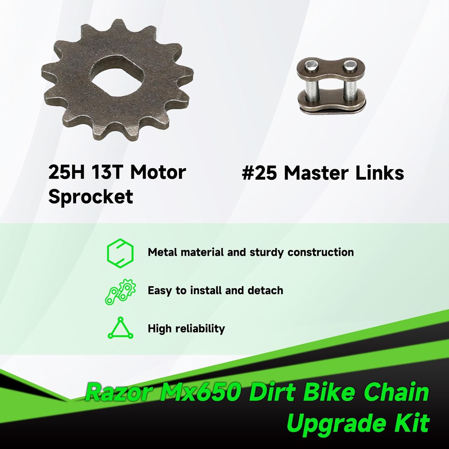 25H Chain 132 Link 13 Tooth Sprocket Compatible with Razor MX650 MX500 RSF650 SX500 Mcgrath Electric Dirt Bike MY1020 Motor Mini Pit Bike Rocket Scooter Motocross Parts with Chain Tensioner - Image 4