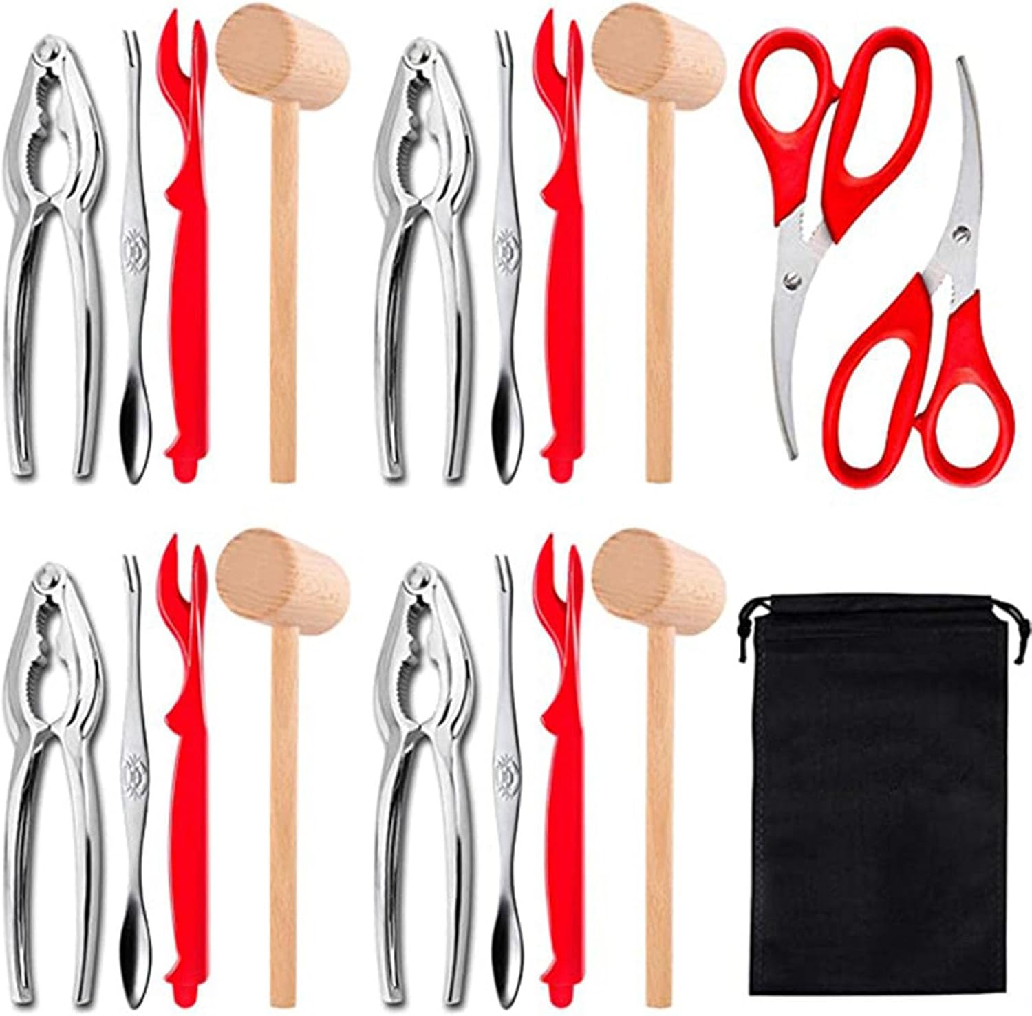 19-Piece Stainless Steel Crab & Lobster Tool Set - Professional Shellfish Crackers with Mallets, Forks, Scissors & Storage Pouch - Seafood Shelling Kit for Home & Restaurants
