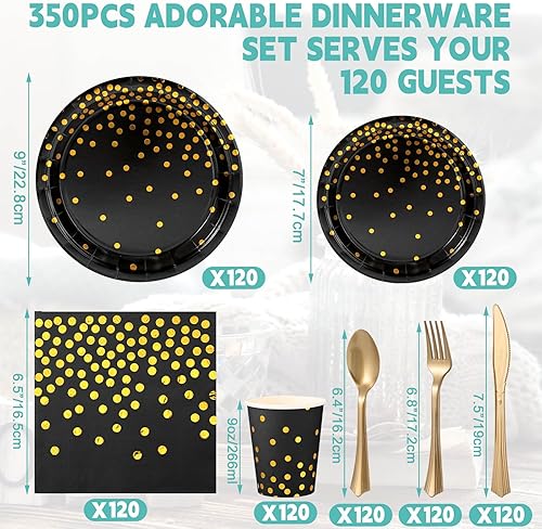 Miniatura 2 de Uiifan 840 piezas de suministros de fiesta para 120 invitados, platos de papel desechables y tazas, servilletas, tenedores, cuchillos, cucharas,