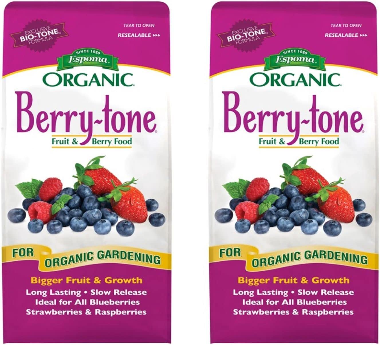 Espoma Organic Berry-Tone 4-3-4 Natural & Organic Fertilizer and Plant Food for All Berries. 4 lb. Bag. Use for Planting & Feeding to Promote Bountiful Harvest - Pack of 2