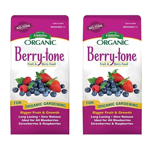Espoma Organic Berry-Tone 4-3-4 Natural & Organic Fertilizer and Plant Food for All Berries. 4 lb. Bag. Use for Planting & Feeding to Promote Bountiful Harvest - Pack of 2